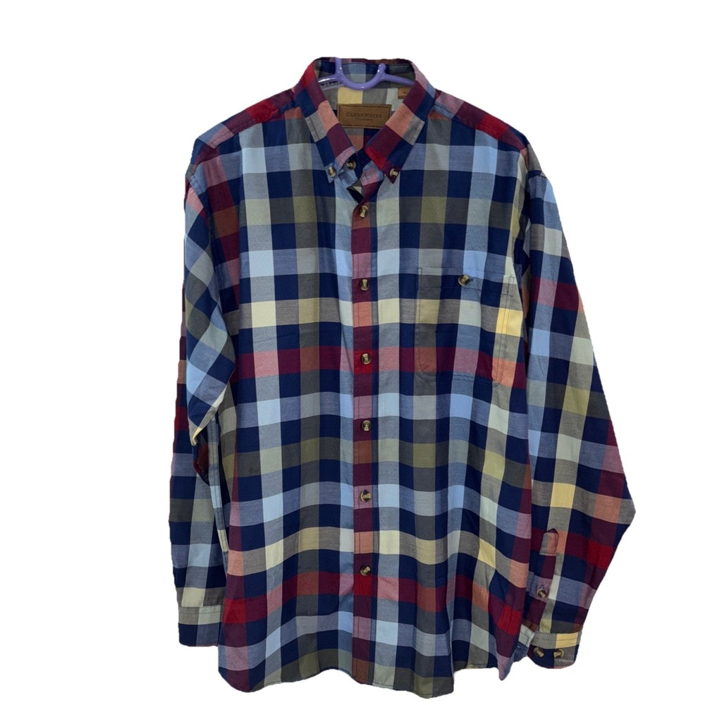 Clearwater Outfitters Men's Long Sleeve Plaid Button Down Shirt Size Large